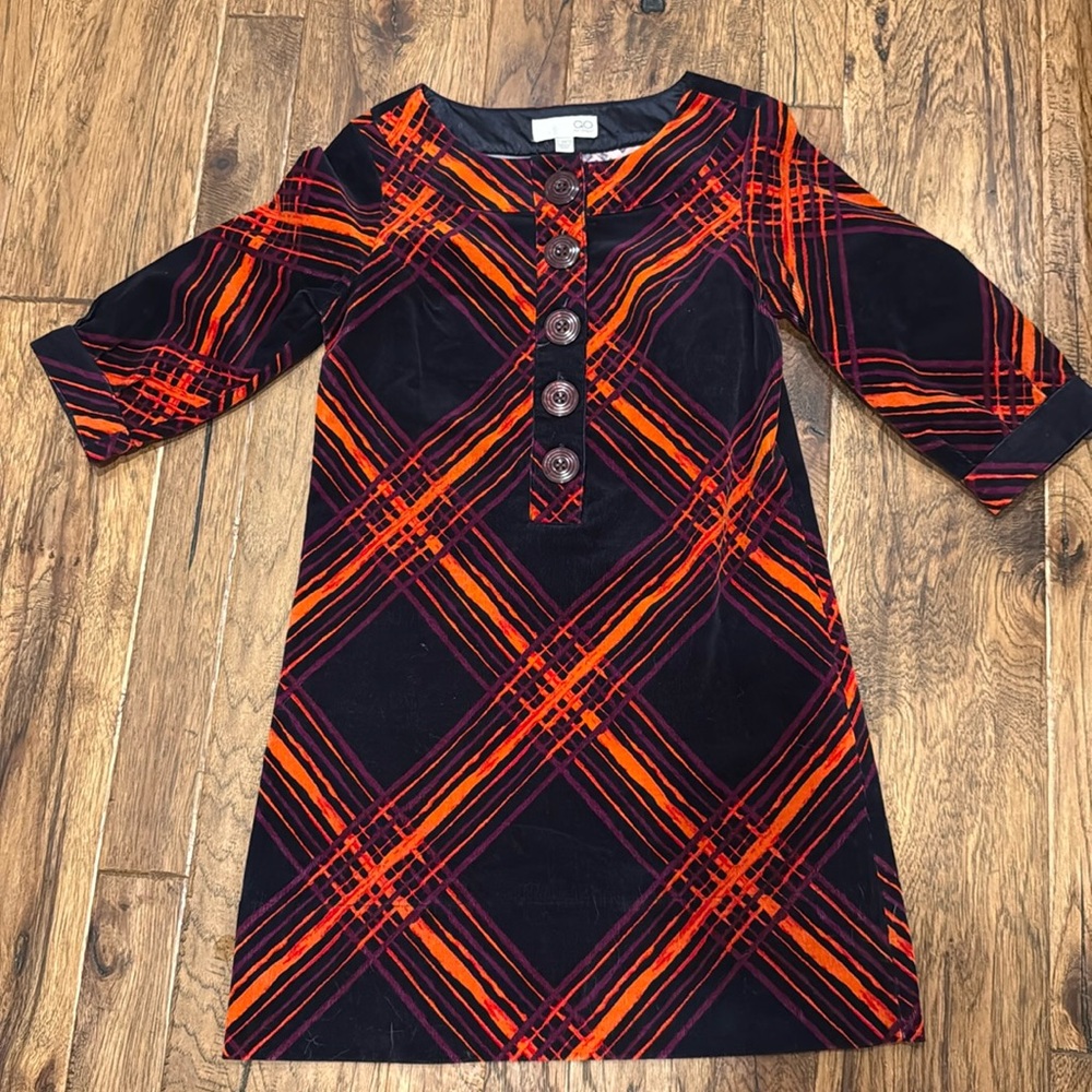 GO International Womens Corduroy Multicolor Shirt Dress Plaid Fall Dress Medium